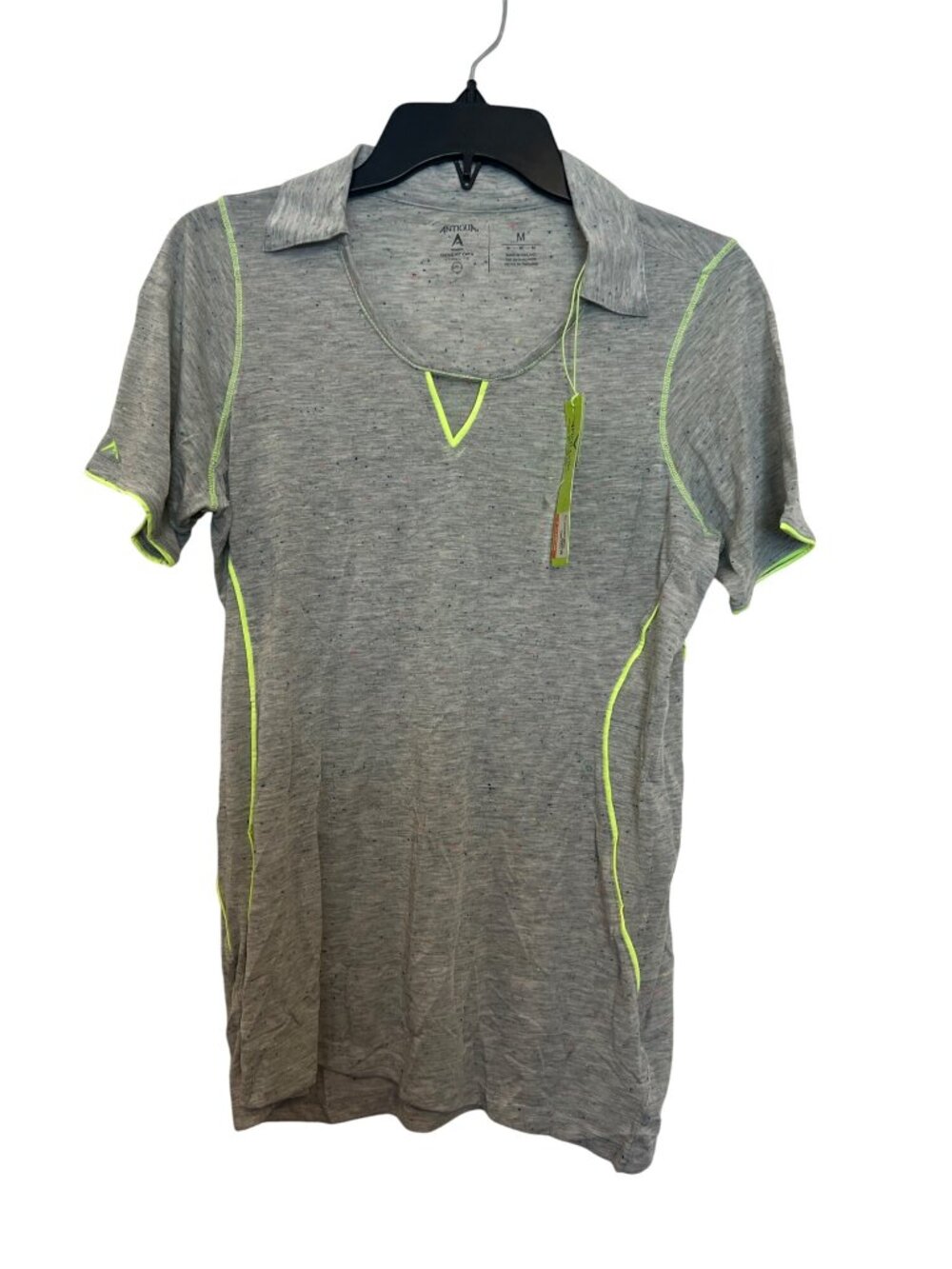Antigua Womens Desert Dry Extra Lite Polo Shirt M Gray W/ Neon Accents